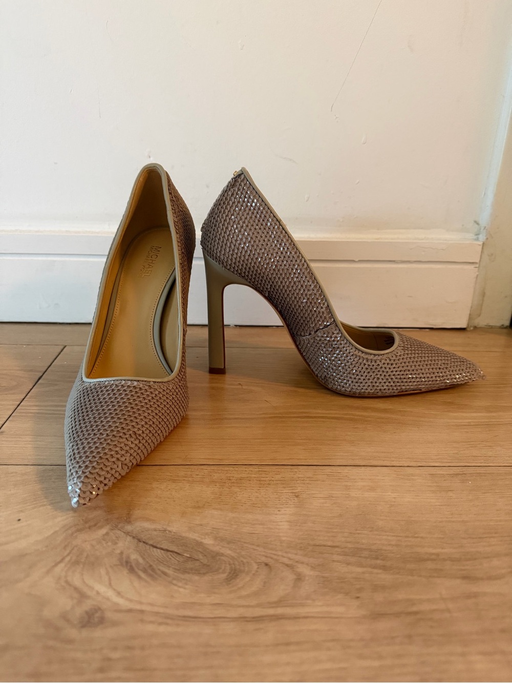 Michael Kors Taupe Mesh Pointed-Toe Stiletto Heels